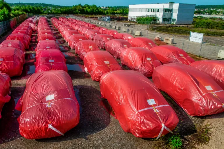 Des voitures emballées dans des sacs rouges : quand les assureurs scellent des preuves