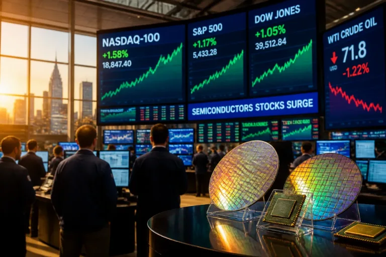 Wall Street grimpe: les semi‑conducteurs tirent les indices tandis que le pétrole recule