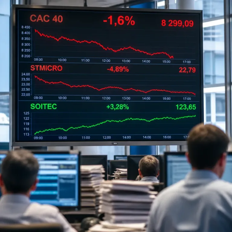 Le CAC 40 recule de 1,6% tandis que STMicro plonge et Soitec s'envole