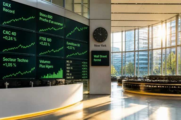 Les Bourses européennes progressent, records en vue pour le Stoxx 600 et le Dax malgré l’absence de Wall Street