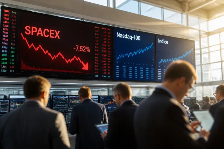 SpaceX admis au Nasdaq‑100 après un changement de règles, mais sa première séance recule
