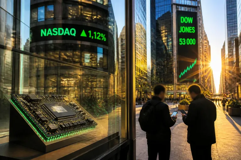 Wall Street en hausse : les semi‑conducteurs relancent le Nasdaq, le Dow Jones franchit 53.000 pts