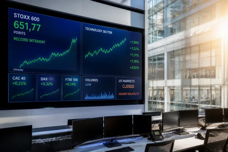 Stoxx 600 sur un plus haut historique, marchés européens en légère hausse sans Wall Street
