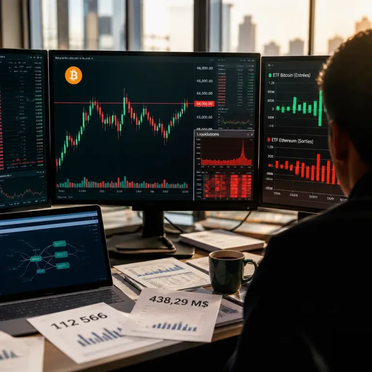 Le Bitcoin tient autour de 64 000 $ tandis que les ETF et les liquidations façonnent la nervosité du marché