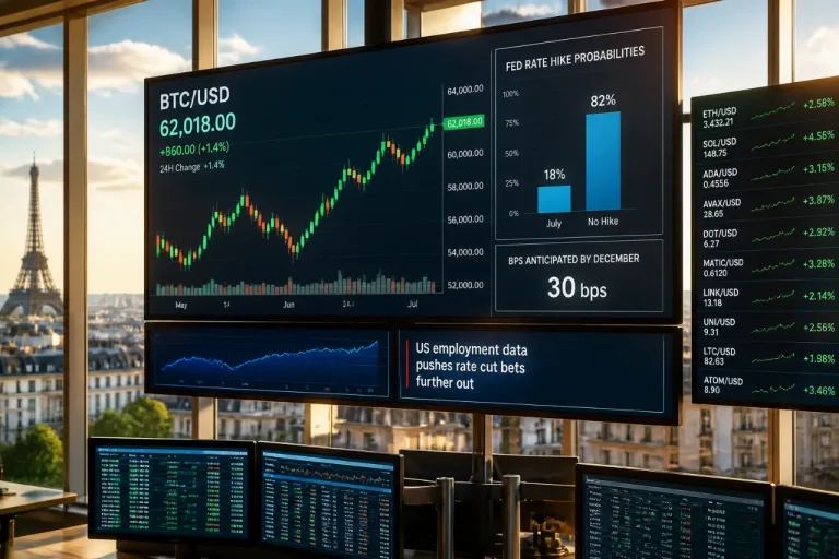 Bitcoin repasse les 62 000 $ sur fond d’accalmie des anticipations de hausse des taux
