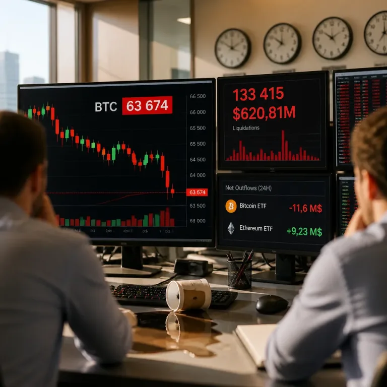 Bitcoin retombe sous 64 000 USD : liquidations massives et flux d'ETF observés avant la décision de la Fed