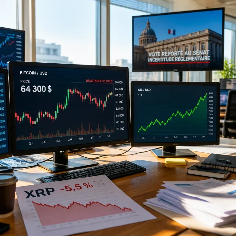 Bitcoin freiné sous 65 000 $ tandis que le report du CLARITY Act renforce l’incertitude