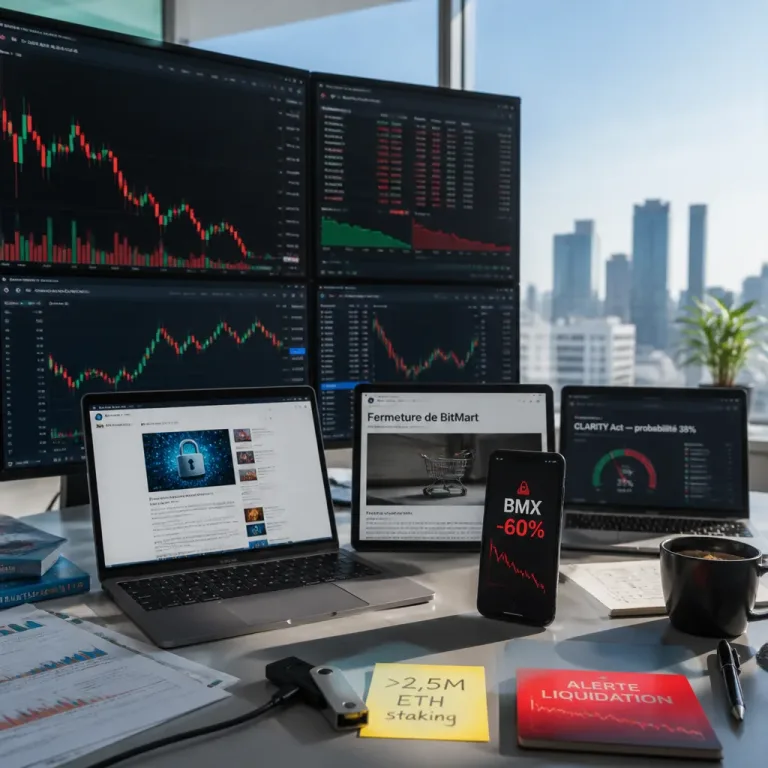Fermeture de BitMart, statu quo sur le CLARITY Act et contraction des volumes : le marché crypto sous tension