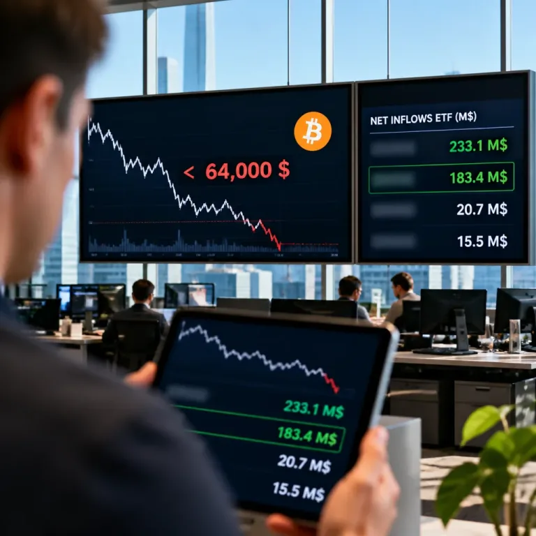 Les ETF Bitcoin américains drainent 233,1 M$ en une séance, sans relancer le BTC sous 64 000 $
