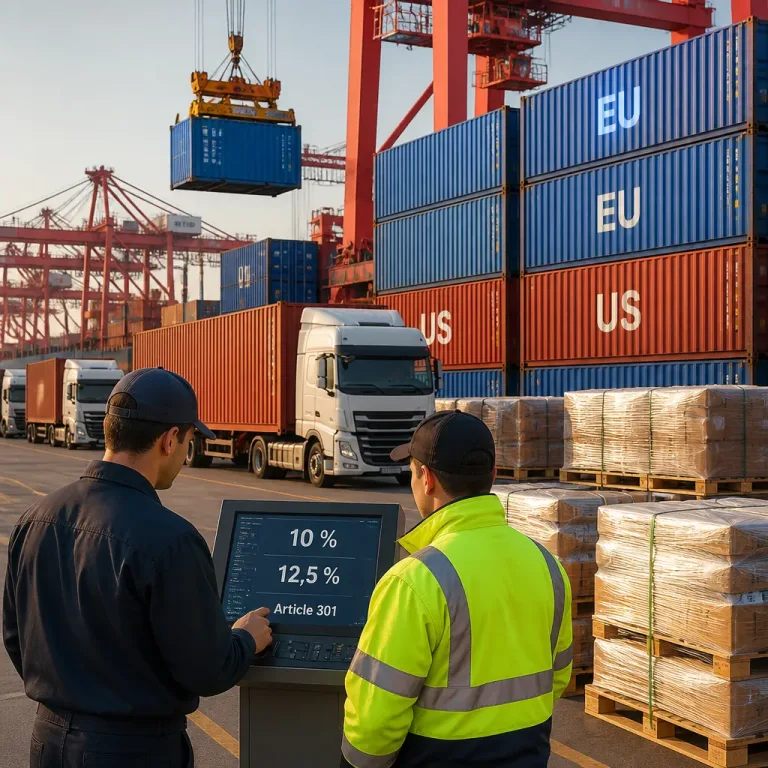 Les États-Unis imposent des surtaxes (10–12,5 %) sur la quasi-totalité des importations, l'UE concernée