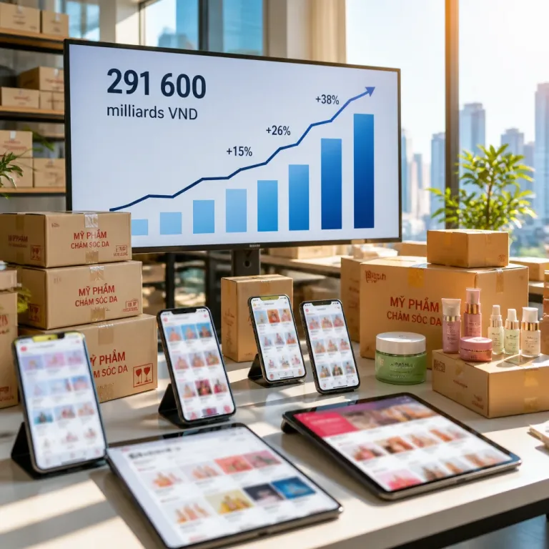 Le e‑commerce vietnamien grimpe : 291 600 milliards de VND au S1 2026, la beauté en tête