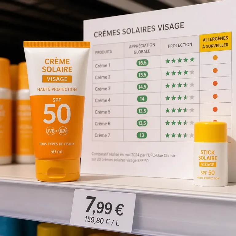 Une crème solaire visage à moins de 8 € bien classée par l'UFC‑Que Choisir : que retenir pour votre porte‑monnaie et votre peau